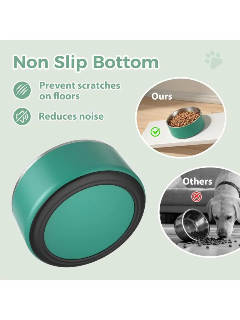 Stainless Steel Dog Bowl Set - 40 oz Deep Green Water & Food Bowls for Pets